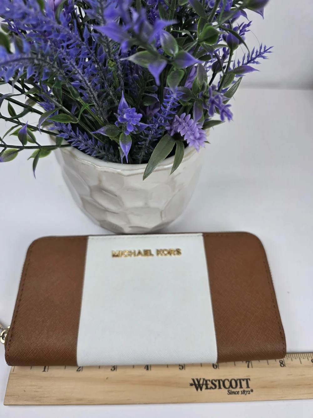 Michael Kors Brown and White Zip Wallet
